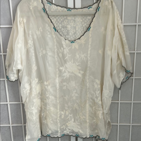 Johnny Was Tops - Sheer! Johnny Was Elegant White Embroidered Women's Top